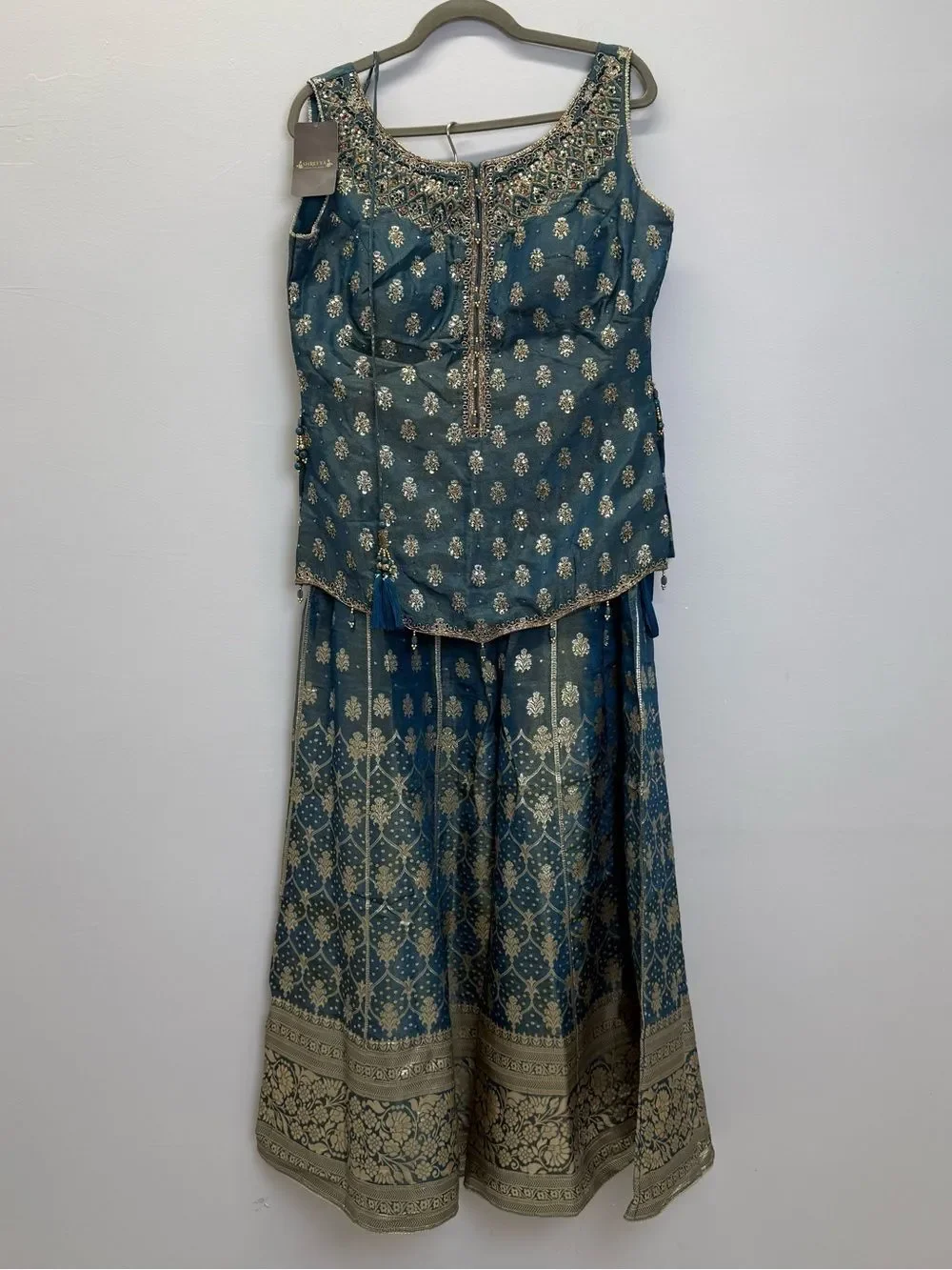 Embellished Teal Ethnic pants Set with Dupatta